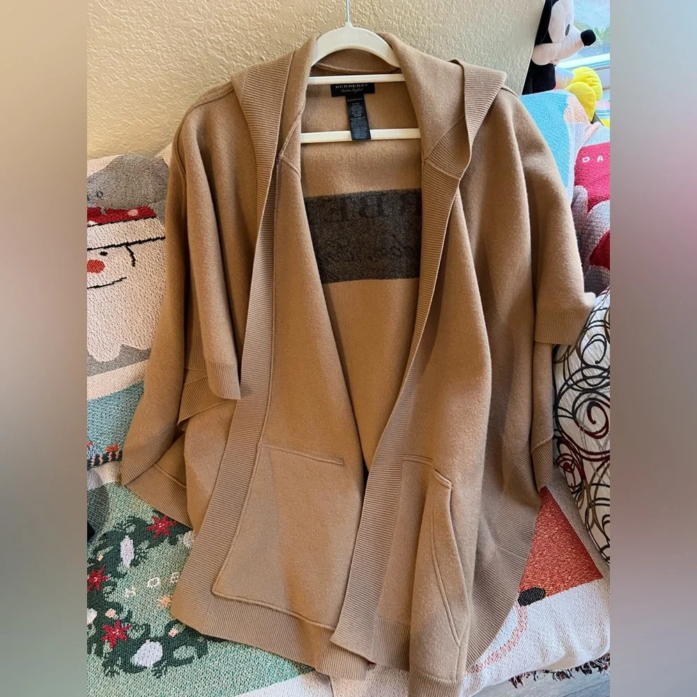 Burberry 100% Authentic Tan Open-Front Poncho wool cape - Picture 2 of 6
